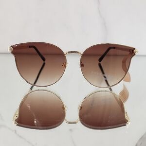 Frye & Co. Sunglasses Gold Brown Cat Eye 100% UV Protection Vacation Outdoor New